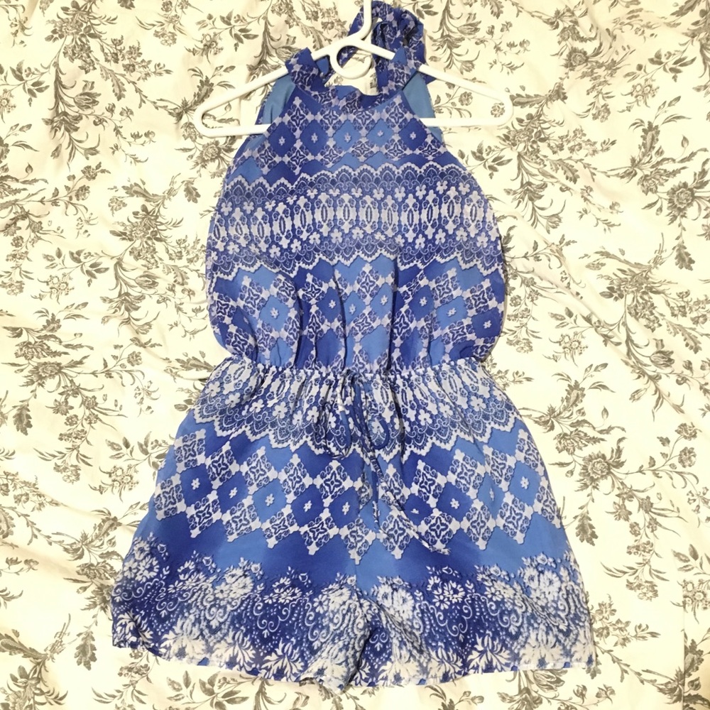 Blue Printed Halter Romper